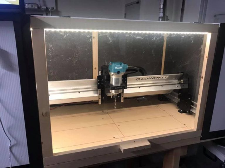 Lit LongMill in a custom-built enclosure