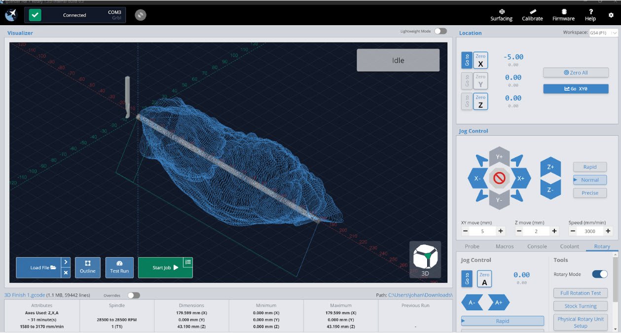 Rotary toolpath in the main visualizer